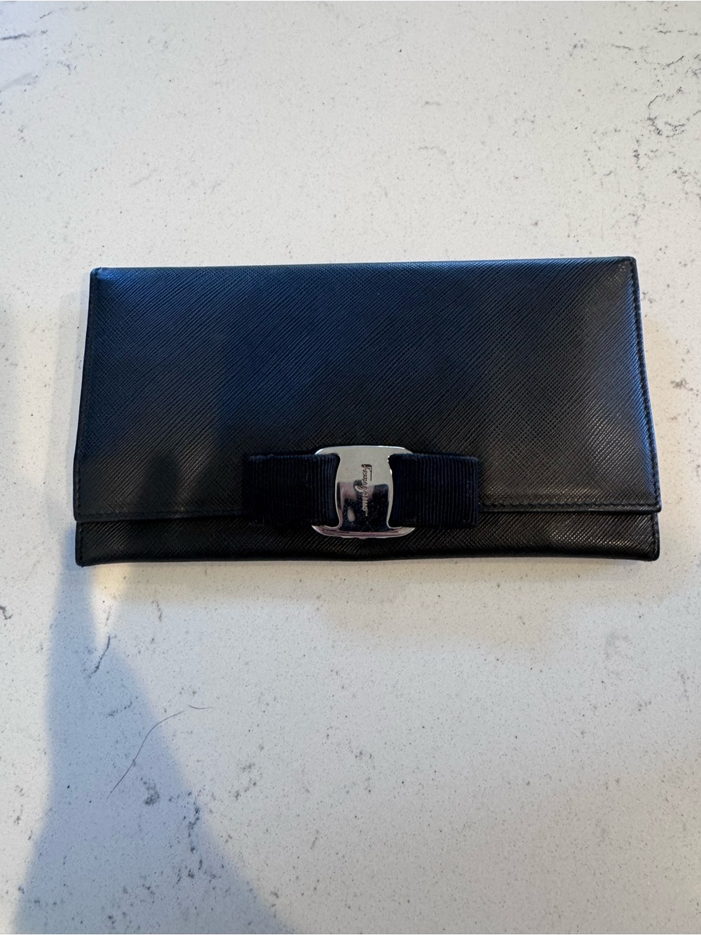 Ferragamo Vara Bow Wallet Black Silver Hardware